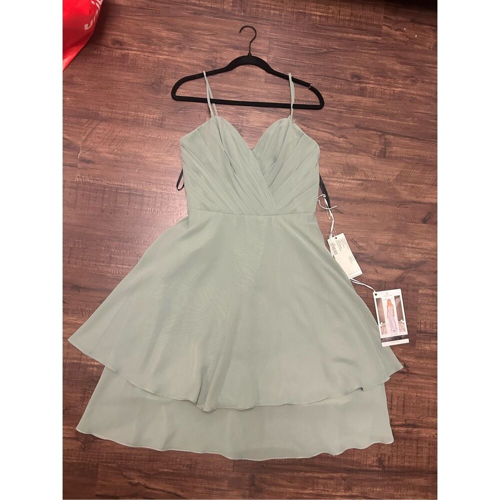 Sorella Vita NWT Sage "Evergreen" Chiffon Knee-Length Gown Dress, Sz 12, MP $239